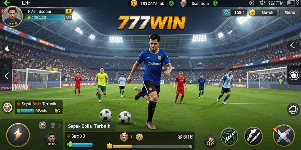 Tampilan gameplay intens dalam 777WIN yang menampilkan aksi sepak bola.
