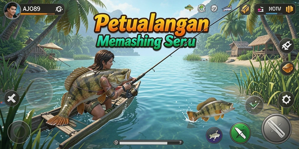 Screenshot AJO89 menampilkan gameplay memancing yang menarik dan menantang.