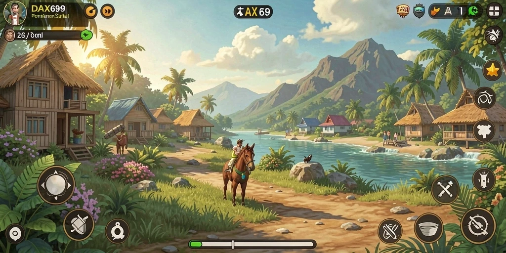 Tampilan gameplay DAX69 yang menarik dan penuh warna.