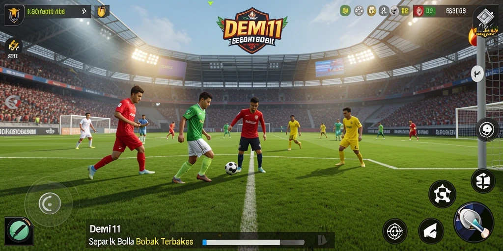 Tampilan gameplay DEMI11 yang menarik dan penuh aksi sepak bola.