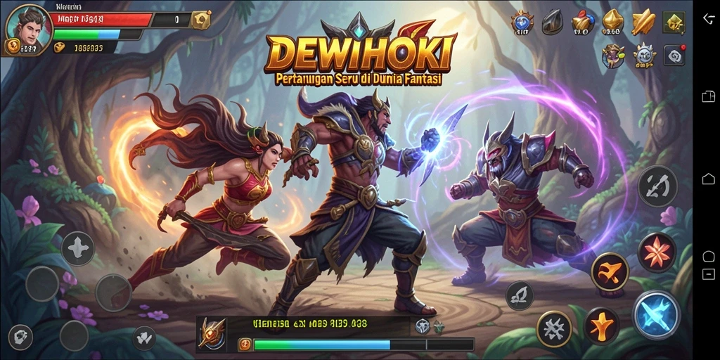 Tampilan utama gameplay DEWIHOKI dengan aksi pertarungan yang intens.