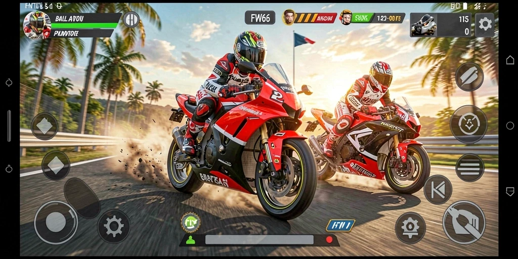 Tampilan gameplay seru dan mendebarkan saat balapan motor.