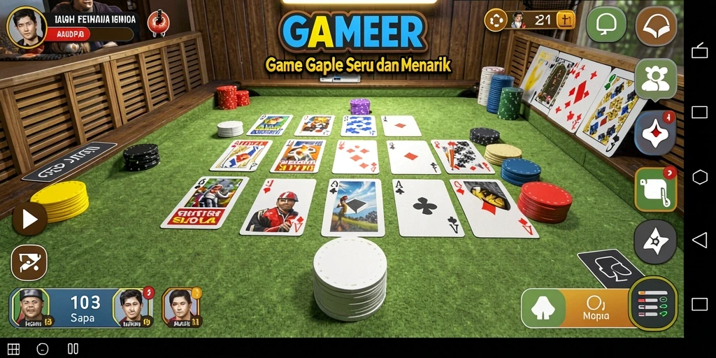 Tampilan seru dalam permainan gaple yang menarik dan interaktif.