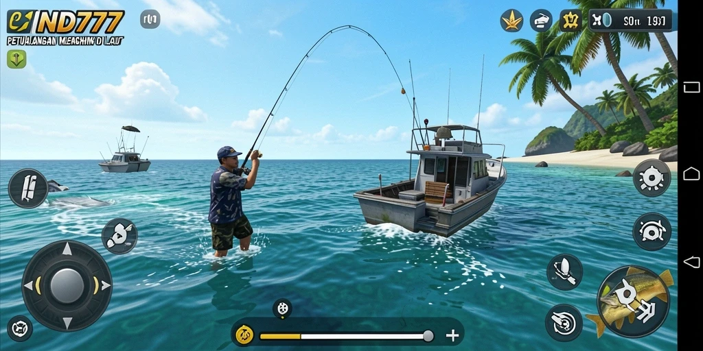 Tampilan gameplay IND777 yang seru saat memancing di laut.