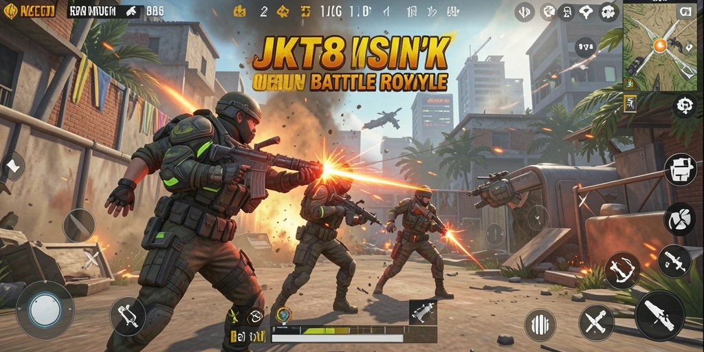Tampilan seru gameplay JKT8 yang menegangkan dalam pertempuran Battle Royale.