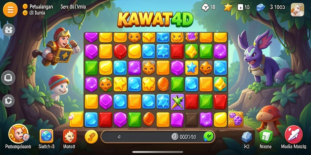 Tampilan gameplay KAWAT4D yang menarik dengan level Match-3.