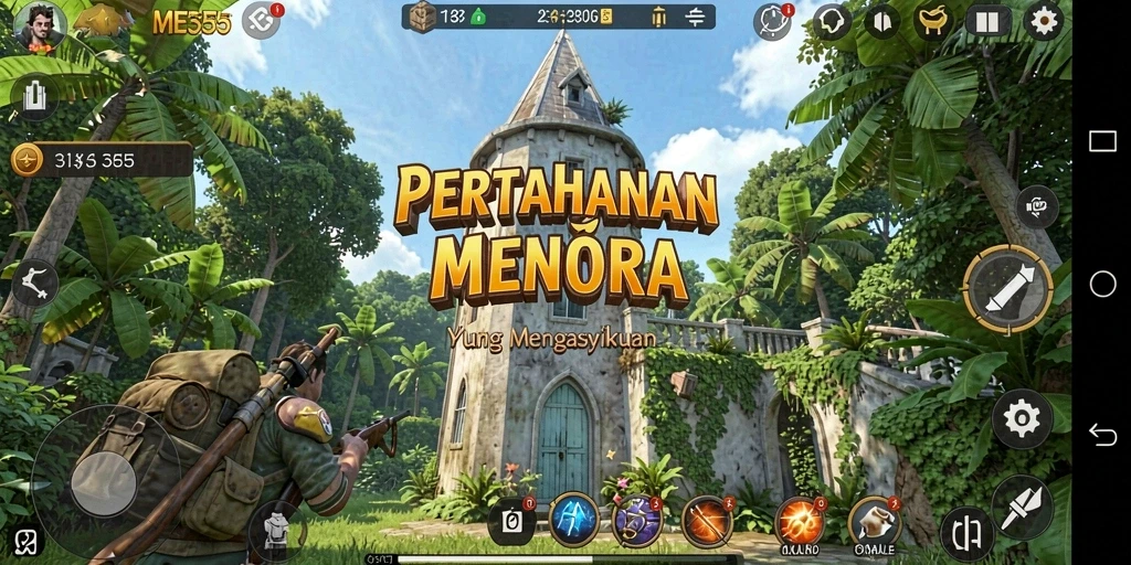 Tampilan grafis menarik dari gameplay Tower Defense ME355.