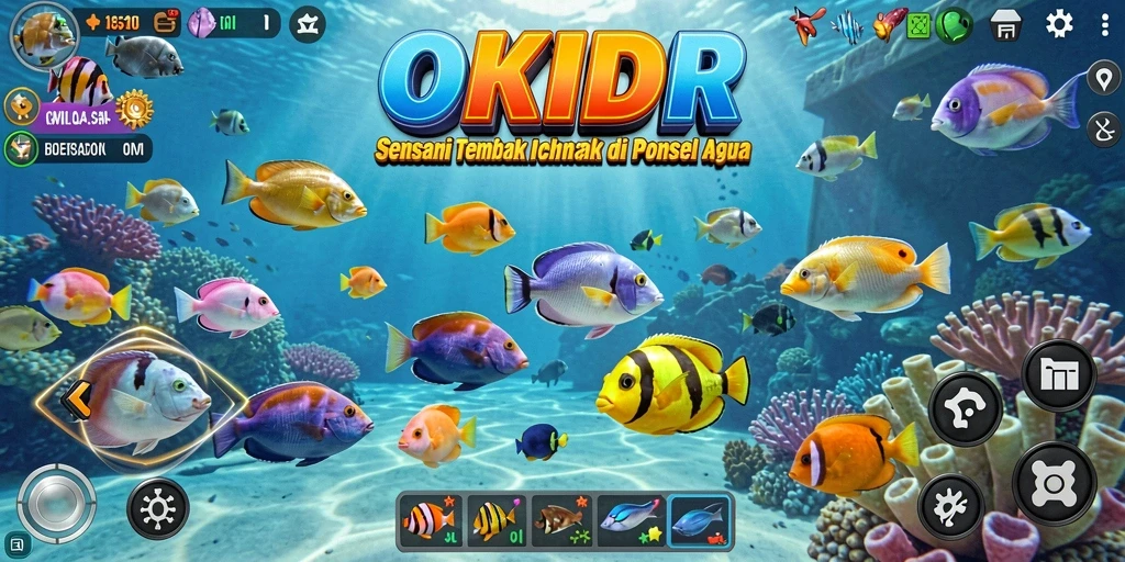 Gameplay seru OKIDR dengan berbagai jenis ikan untuk ditembak.