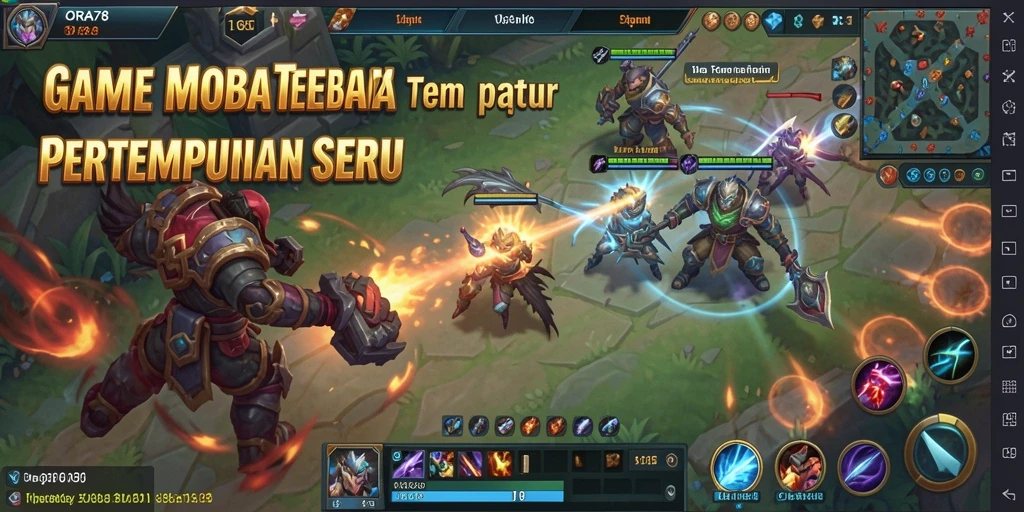 Tangkapan layar gameplay ORA78 yang menunjukkan pertempuran seru di arena MOBA.