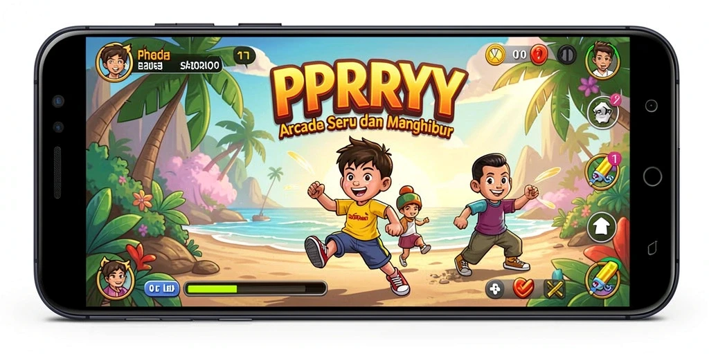 Screenshot utama PPRRYY menampilkan aksesi gameplay Arcade yang seru.