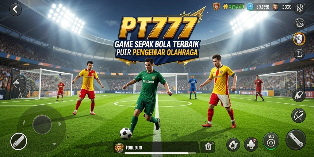Tangkapan layar gameplay PT777 yang menunjukkan aksi seru di lapangan sepak bola.