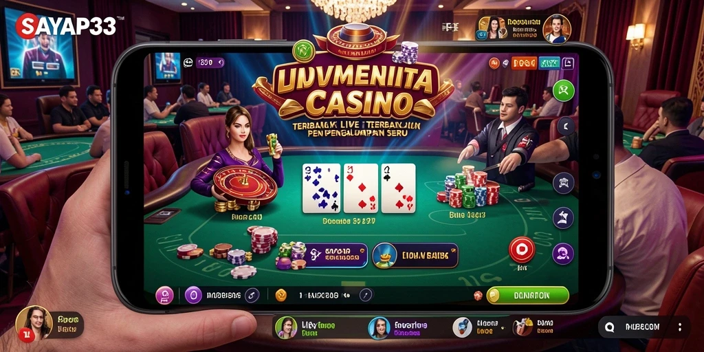Tampilan gameplay Live Casino di SAYAP33 dengan dealer langsung dan interaksi sosial.