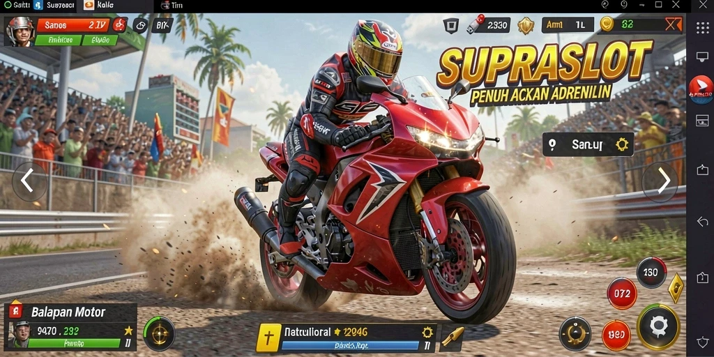 Tampilan menarik dari gameplay balapan motor di SUPRASLOT.