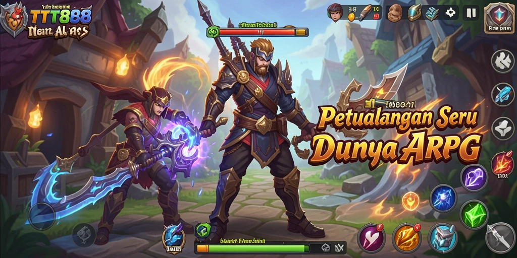 Tangkapan layar permainan TTT888 dengan aksi bertarung ARPG yang intens.