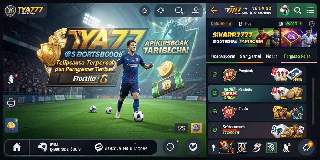 Tampilan antarmuka utama TYA777 dengan opsi taruhan Sportsbook.